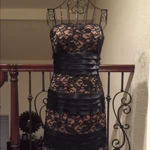 SL Fashions Lace Spaghetti Strap Dress, Black